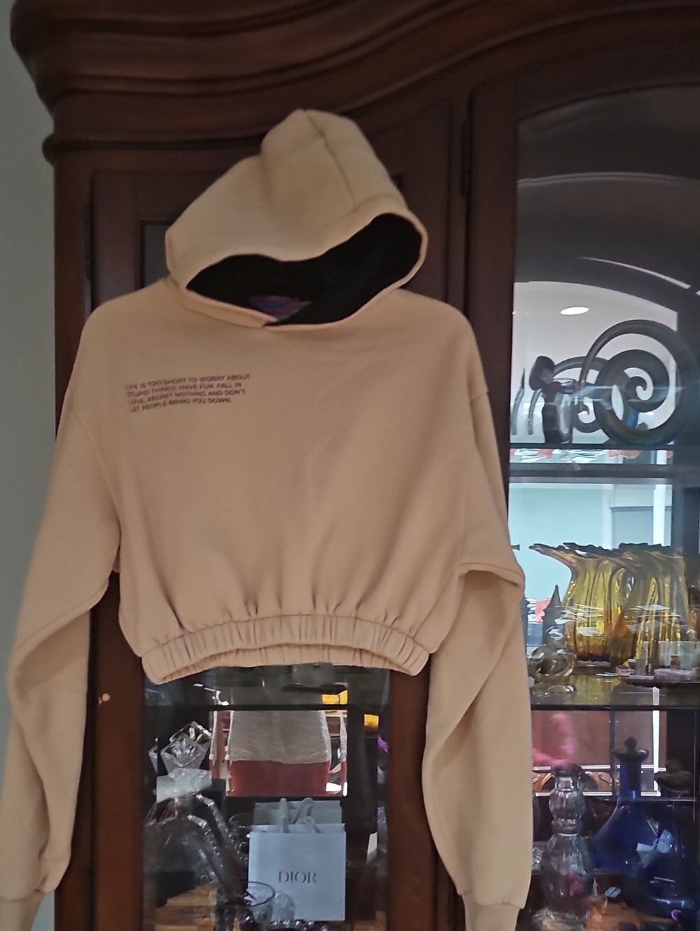 Ediked Cropped Oversized Hoodie Sweatshirt in Beige Size 2